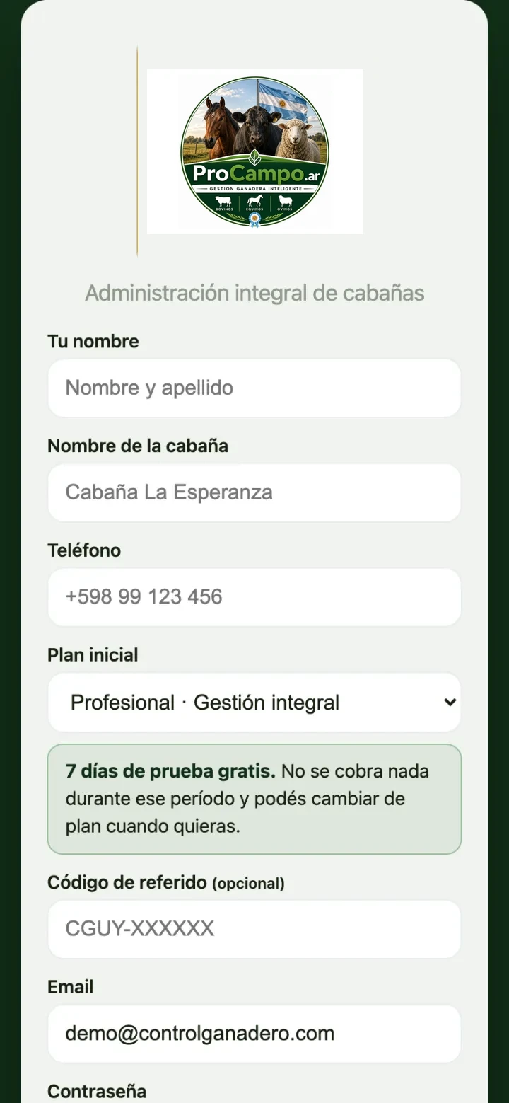 Formulario para crear la cuenta.