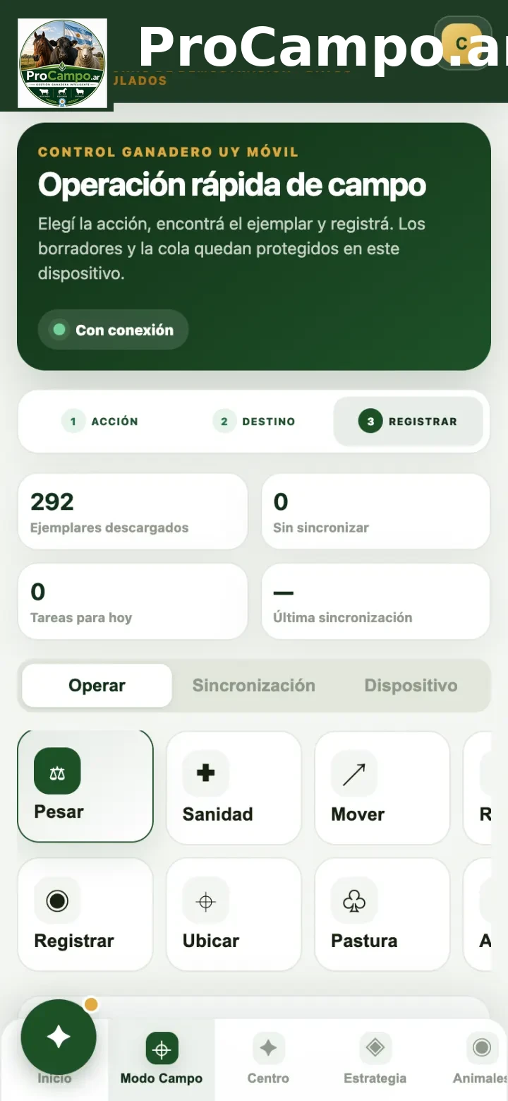Modo Campo: registrar un pesaje en el potrero.