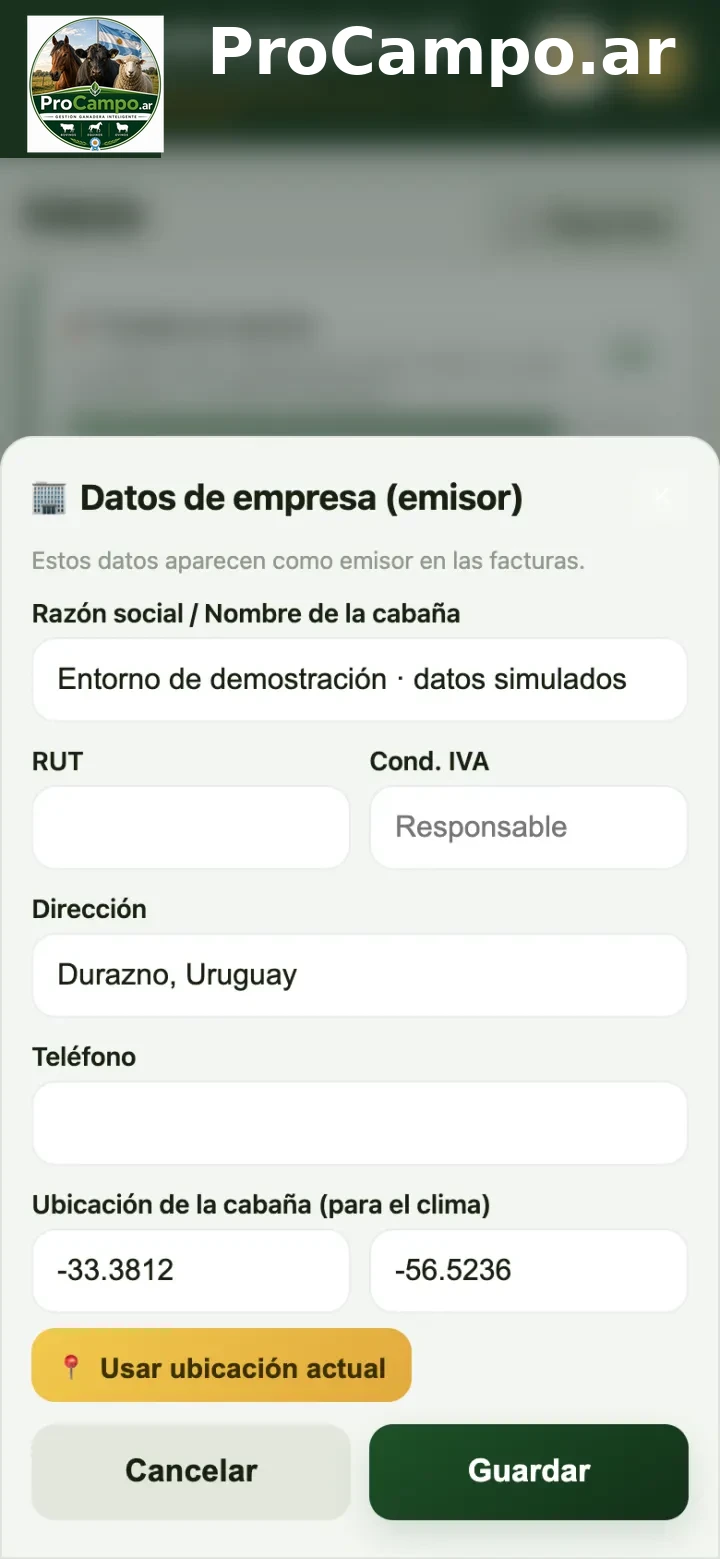 Datos de la cabaña activa.
