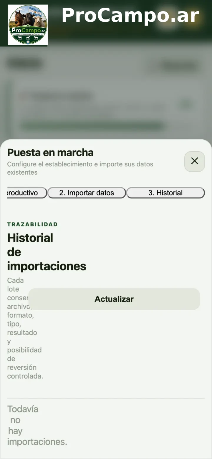 El historial de importaciones, con opción de revertir.