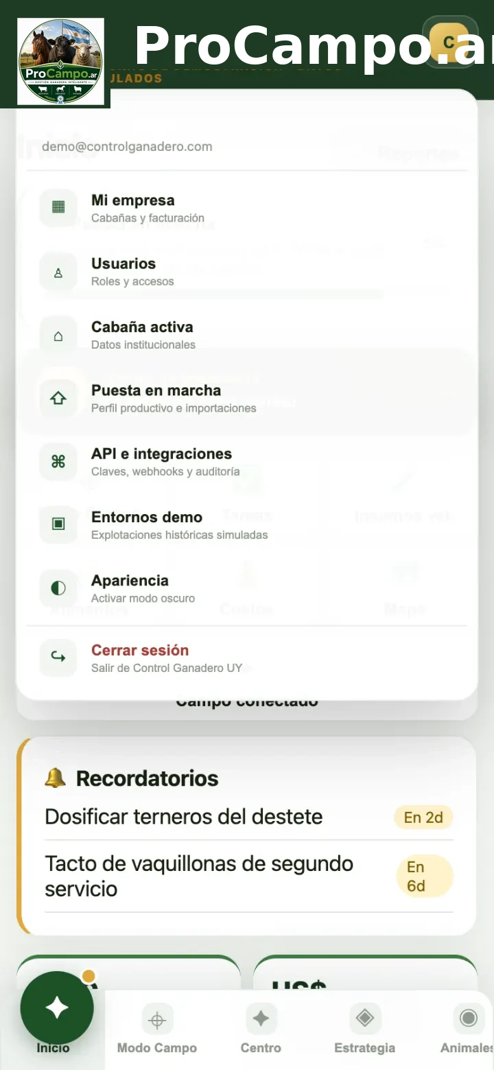 El menú de tu cuenta.