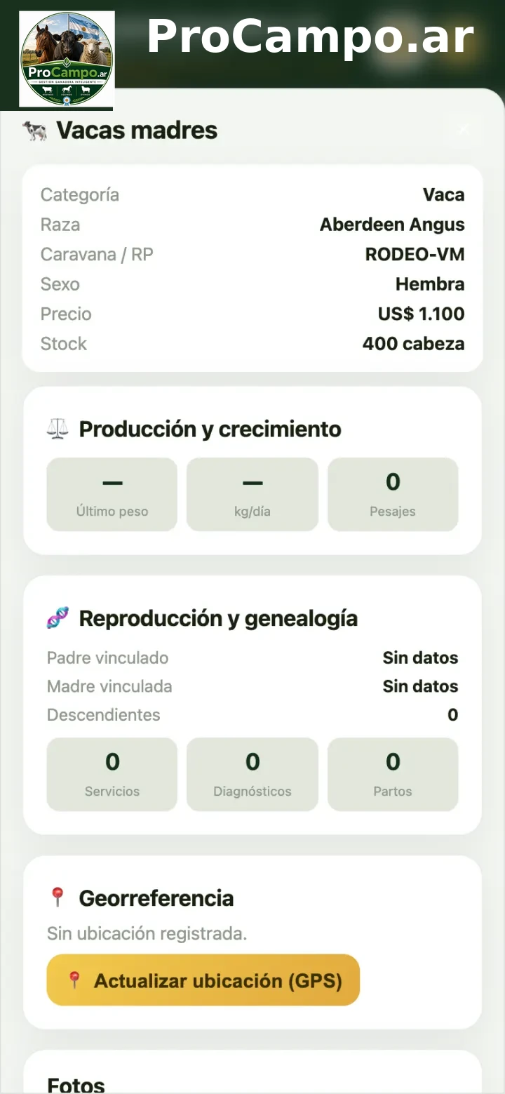La ficha de un registro por volumen.